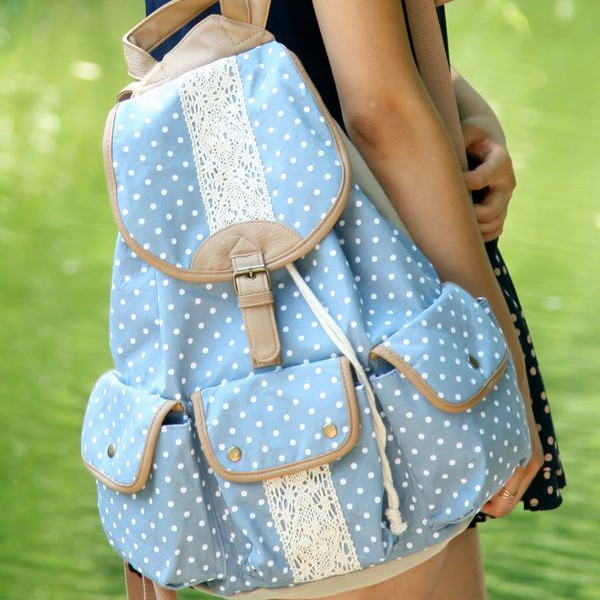 Polka Dot Lace Canvas Backpack