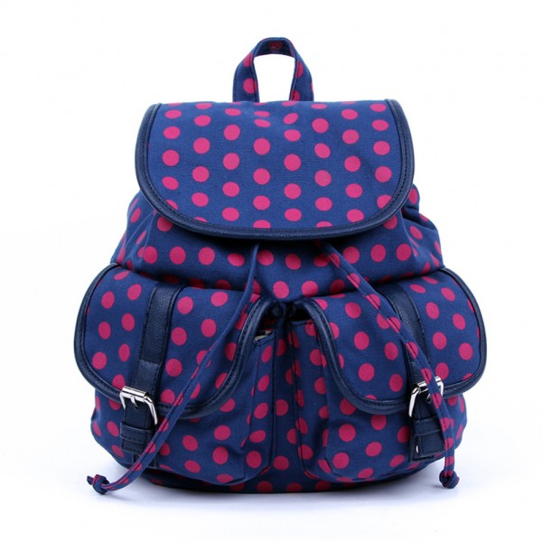 Preppy Ladies' Blue Canvas Backpack School Bag In Polka Dot on Luulla