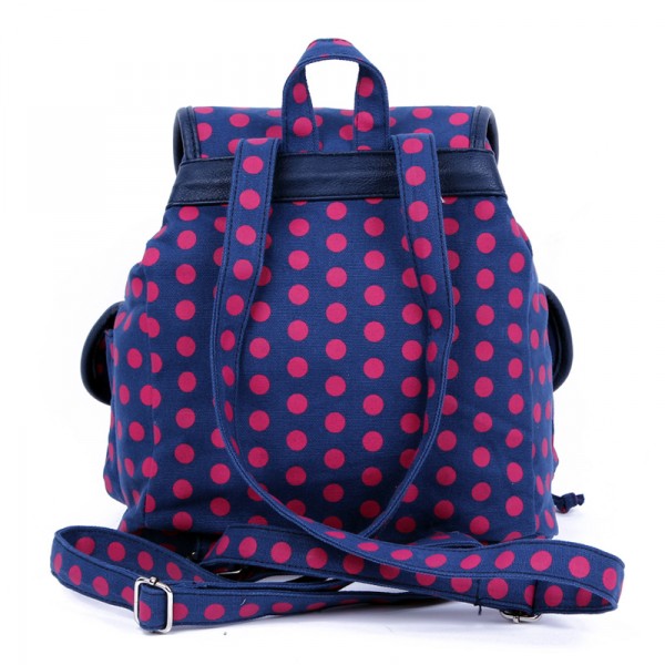 Preppy Ladies' Blue Canvas Backpack School Bag In Polka Dot on Luulla